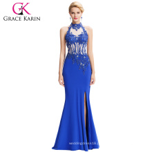 Grace Karin 2016 mais novo Backless Halter High Split Long Blue Vestidos de noite Free Prom Dress GK000050-1